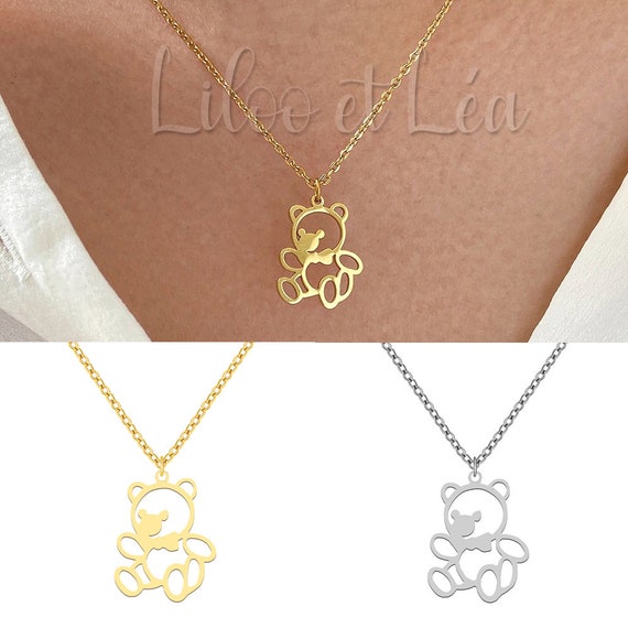 Cute Little Beige Teddy Bear Pendant Necklace for Women & Girls