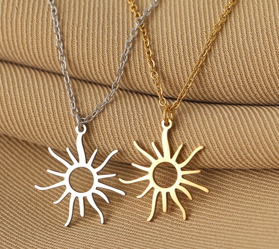 Collier pendentif soleil sur chaîne en acier inoxydable or, argent, collier  cadeau femme