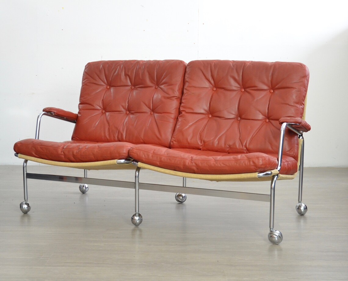 Karin Sofa in rotem Leder von Bruno Mathsson für Dux | Etsy