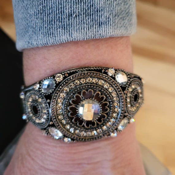 Silver Rhinestone Statement Cuff Bracelet | Spark… - image 1