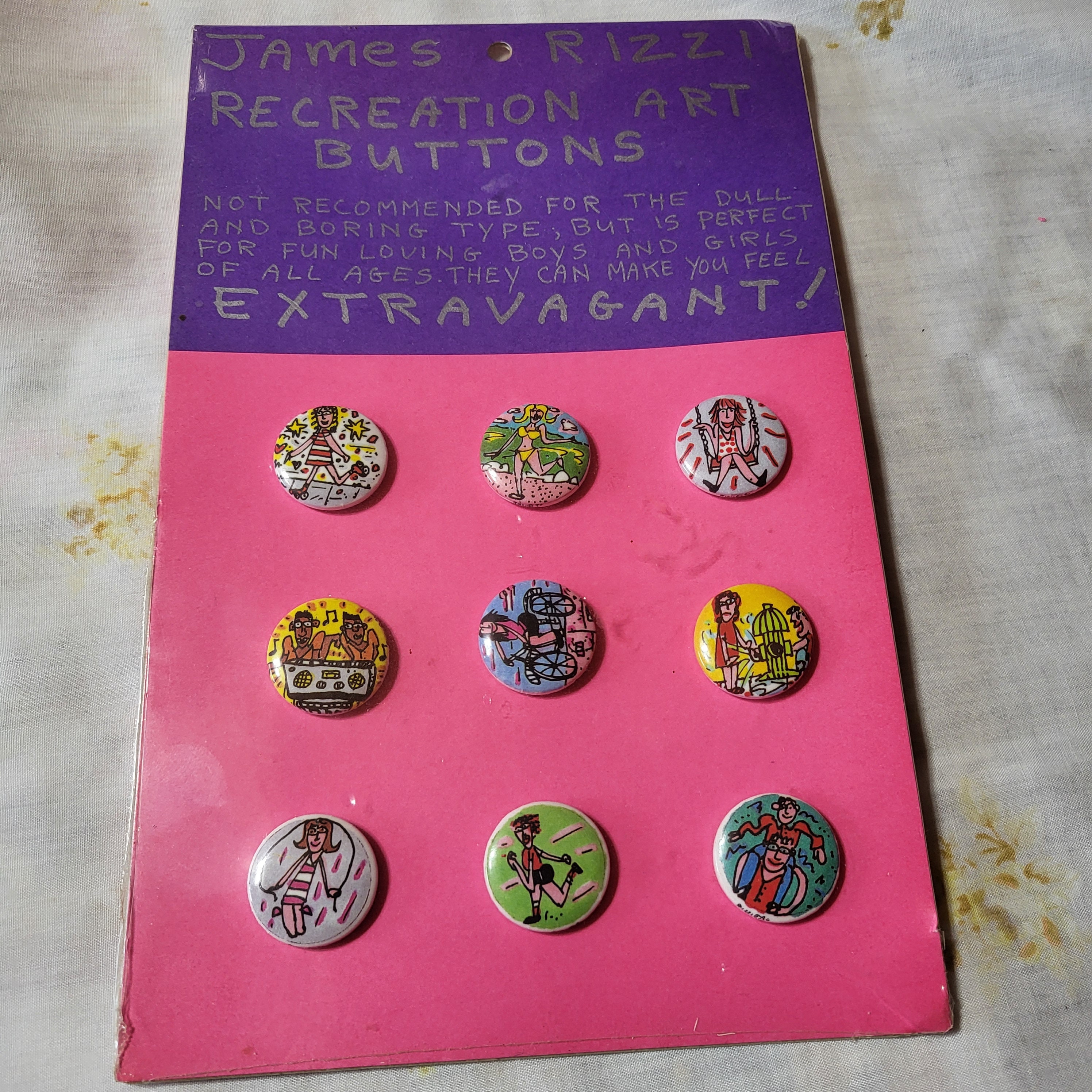 Uss Rizzy Vintage 1990 James Rizzi Recreation Art Buttons - Set of 9 - New in ...