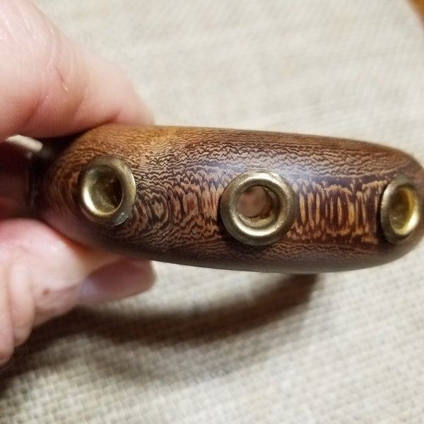 Vintage Wooden bangle bracelet with brass plated steel grommets - a Real Statement piece!