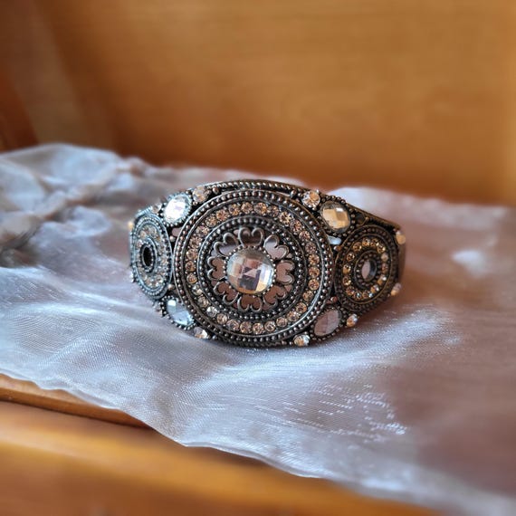 Silver Rhinestone Statement Cuff Bracelet | Spark… - image 2