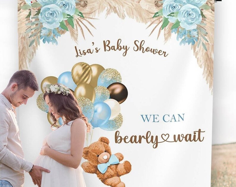 Boho Bear Baby Shower Decorations We Can Bearly Wait Baby Shower Backdrop Boy Bear Theme Baby Shower Pampas Grass Backdrop