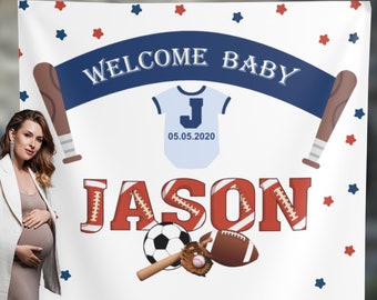 Sports Baby Shower Backdrop | Sports Themed Baby Shower | Boy Baby Shower Backdrop | Football Baby Shower 01WB61