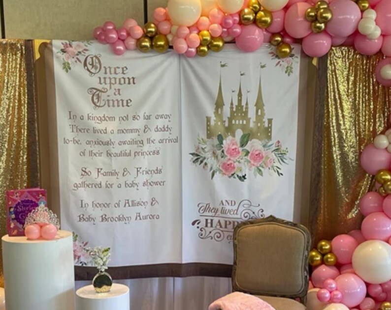 Princess Baby Shower Backdrop Once Upon A Time Banner Baby shower Princess Decor Princess Birthday Tapestry Blush Pink Floral