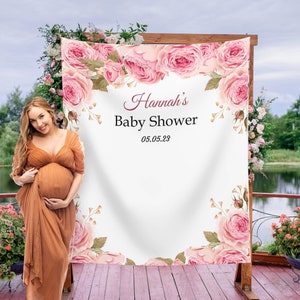 Floral Baby Shower Backdrop, Baby Sprinkle Banner, Custom Girl Baby Shower Decoration, It&#39;s a Girl Large Roses Themed Shower Photobooth