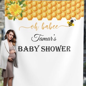 Bee Baby Shower, Baby Shower Backdrop, Oh Babee, Mum to Bee, Bee Backdrop, Gender Neutral Banner, honey bee Baby, honeycomb Decorations