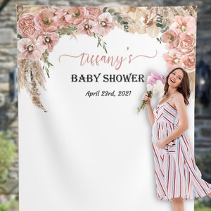 Bohemian Backdrop, Baby Shower Backdrop Decor, Bohemian Baby Shower Decor, Tropical Desert Floral Pink Floral Boho Backdrop