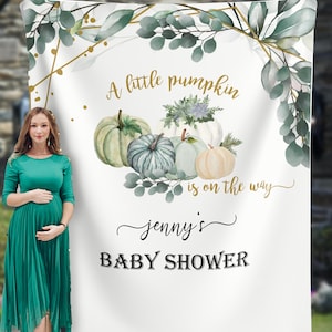 Pumpkin Baby Shower Backdrop Fall Greenery Photo Booth Backdrop Gender Neutral Autumn Backdrop Little Pumpkin on the way Banner