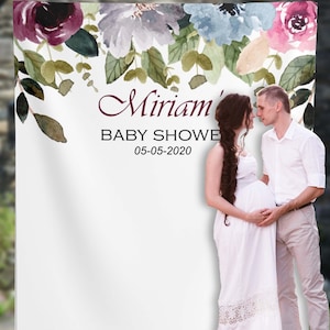 Purple Floral Baby Shower Backdrop, Colorful Garden Flowers, Floral Backdrop, Photobooth Props, Baby Shower Decoration 01BS55