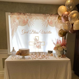 Boho doopbanner, doopbord, doopversieringen voor tafel, doopbanner, achtergrond doopsel babymeisje, Mi Bautizo-banner