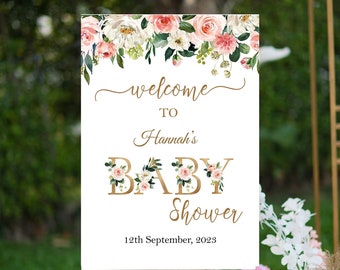 Girl Baby Shower Welcome Sign  Foam Board Custom Blush Pink Floral Baby Shower Decoration Welcome Poster Baby Sprinkle Printed and Shipped