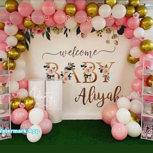 Girl Baby Shower Decor Custom Floral Backdrop Photo Booth Backdrop Baby Shower Banner Twins Shower Decoration Backdrop 01BS07