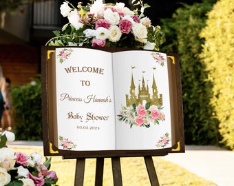Princess Baby Shower Welcome Sign Printed Sign Royal Castle Book Sign Blush Floral Baby Shower Decoration Personalized Party Poster