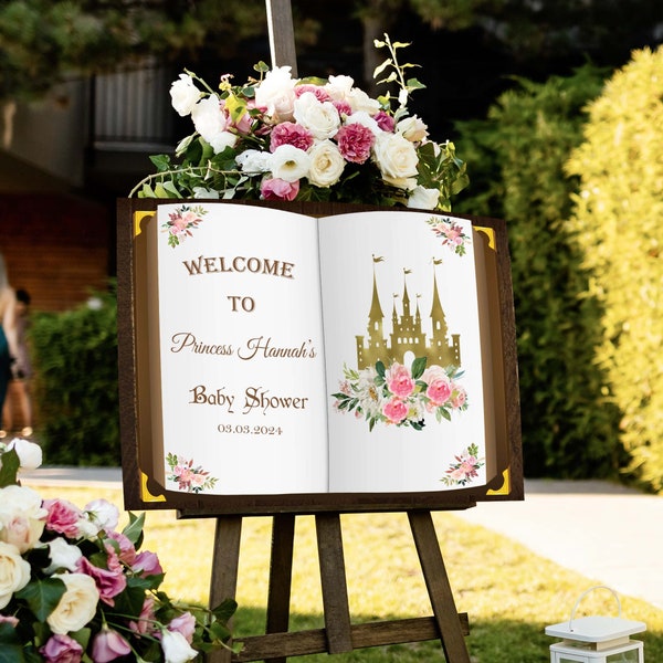 Princess Baby Shower Welcome Sign Printed Sign Royal Castle Book Sign Blush Floral Baby Shower Decoration Personalized Party Poster