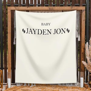 Minimalist Baby Shower Backdrop, Custom Baby Name Banner, Gender Neutral Baby Sprinkle Decor, Personalized Backdrop, Ivory Fabric Sign