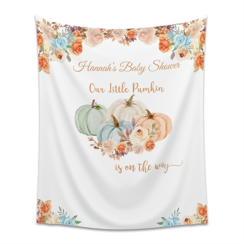 Floral Blue Burnt Orange little Pumpkin Shower Decoration