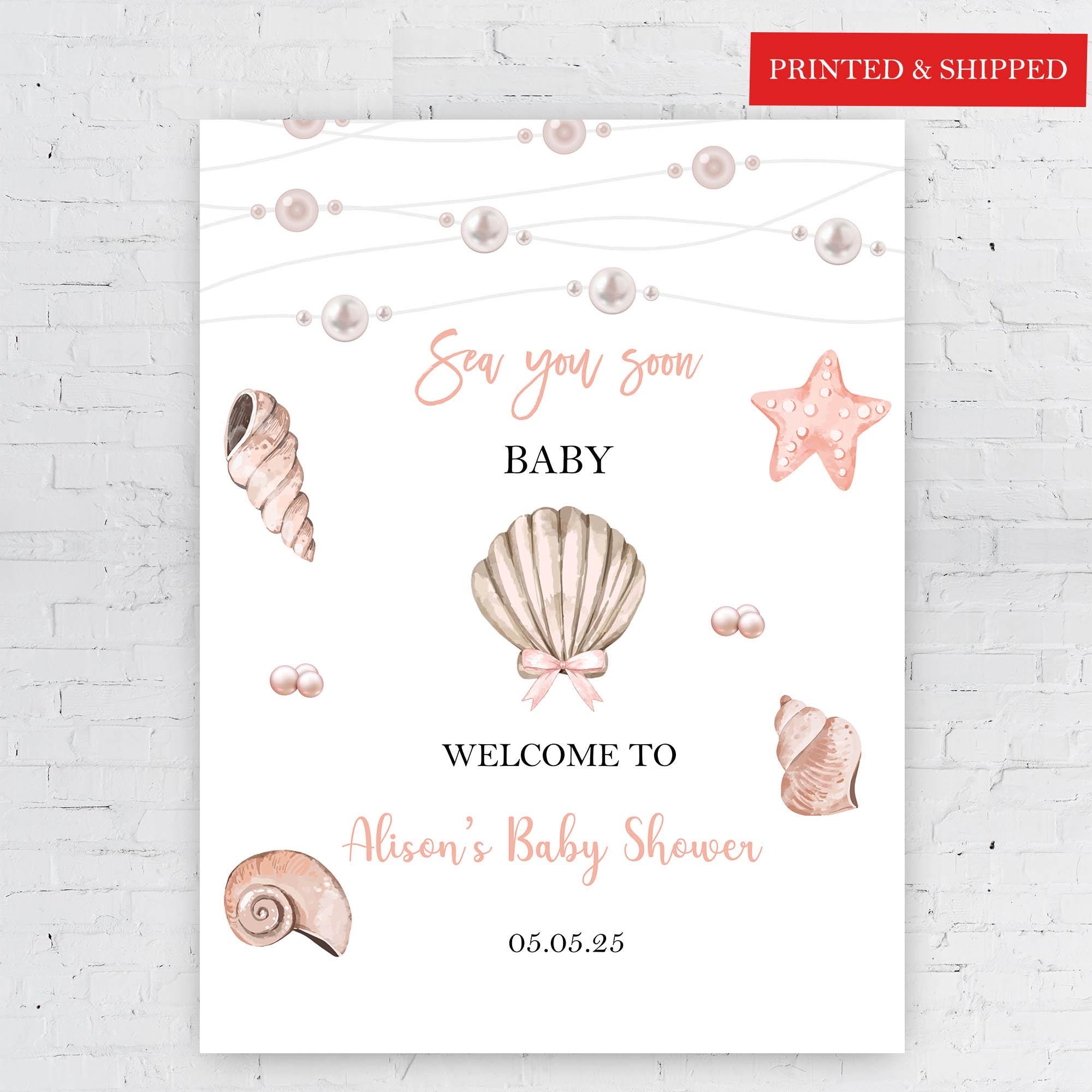 Sea You Soon Baby Shower Welcome Sign Printed Shell Coquette Bow ...