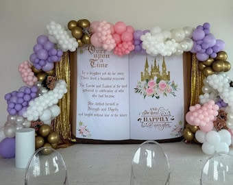 Princess Baby Shower Backdrop, Once Upon A Time Banner, Baby shower Princess Decor, Princess Birthday Tapestry, Blush Pink Floral Decor