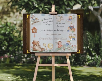 Printed Nursery Rhyme Baby Shower Sign, Welcome Foamboard, Over the Moon Poster, Storybook Baby Shower Decor, Fairytale Shower Banner