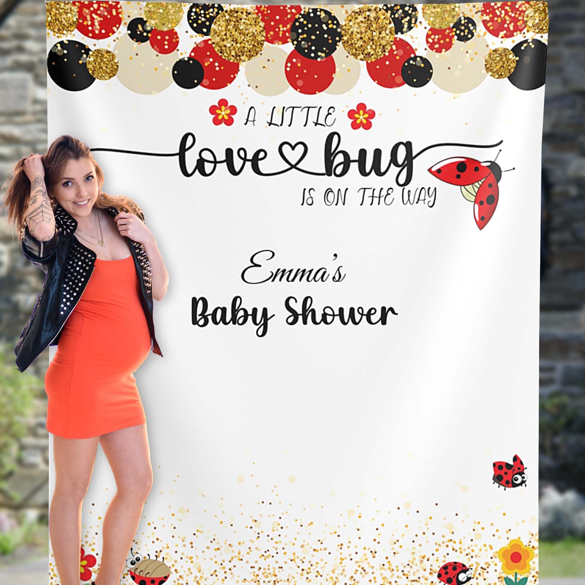 Lovebug Baby Shower background decoration Ladybug backdrop party digital file