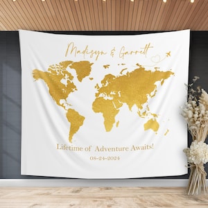 Abenteuer Hochzeit Hintergrund Lifetime of Adventure Hochzeitsbanner Reise Weltkarte Ziel Hochzeit Dusche Dekor personalisierte Kulisse