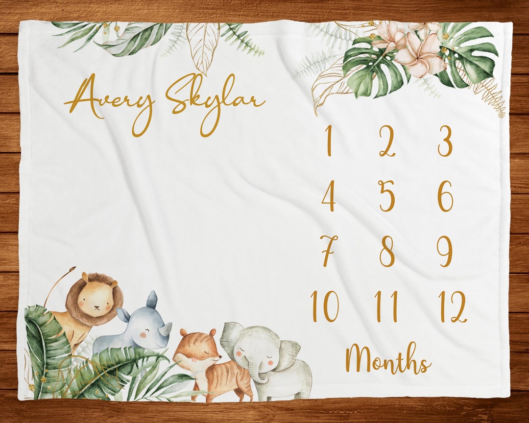 Personalized Safari Animal Milestone Blanket Jungle Theme Boy Monthly ...