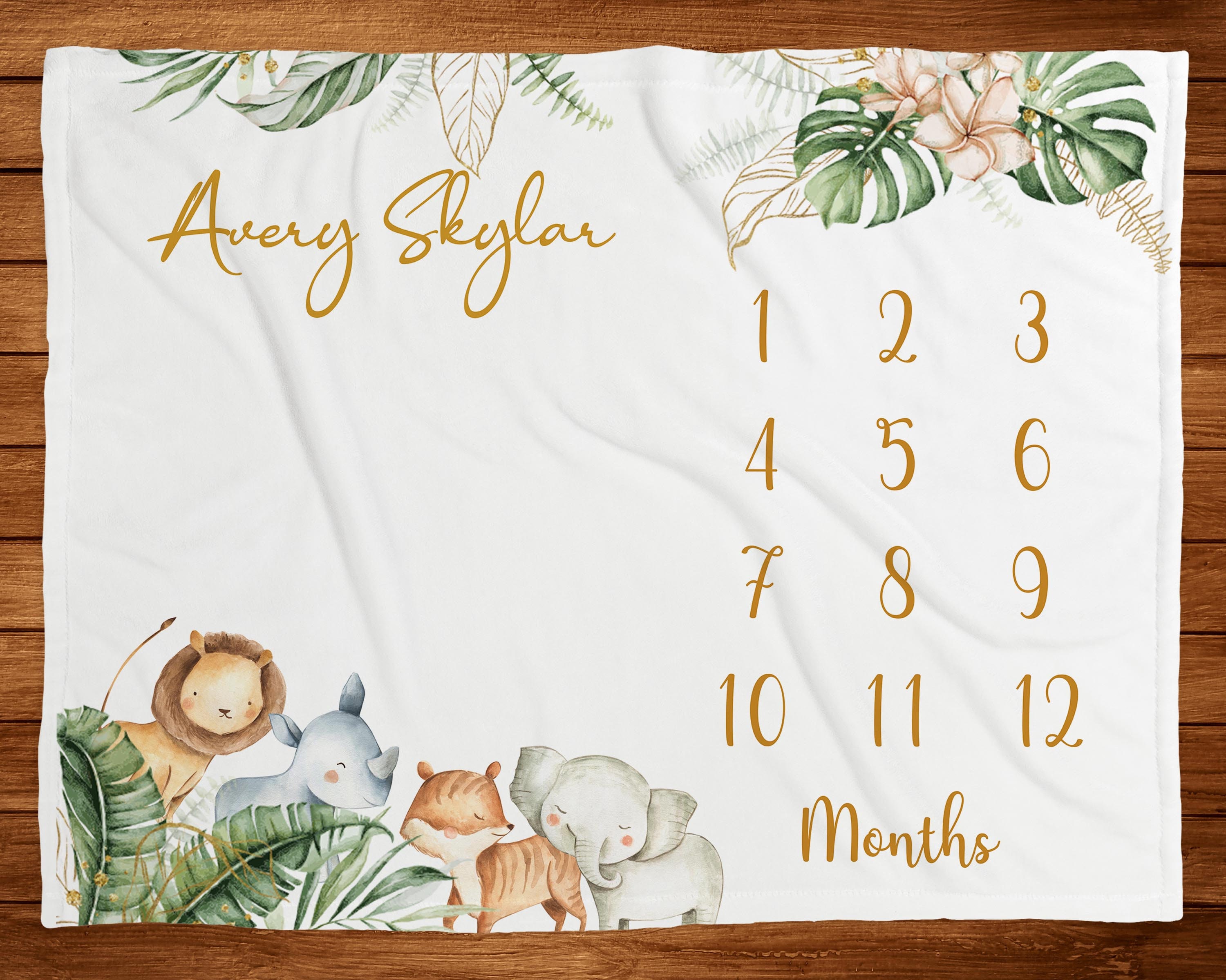 Personalized Safari Animal Milestone Blanket Jungle Theme Boy Monthly ...