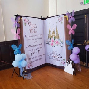 Twin Girls Happy Birthday Backdrop Banner Princess Photo Background Fairytale Party Decorations Princess Castle Backdrop Girl Birthday