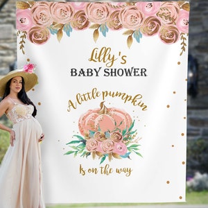 Custom Pumpkin Floral Baby Shower Backdrop Girl Autumn Photo Booth Banner Fall Backdrop Floral Little Pumpkin Baby Shower Birthday Decor