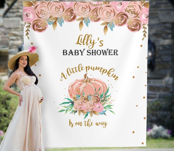 Herbst Babyparty Dekoration „A Little Pumpkin Is On The Way“ – Banner & Kürbis-Deko, Rosa/glitzer