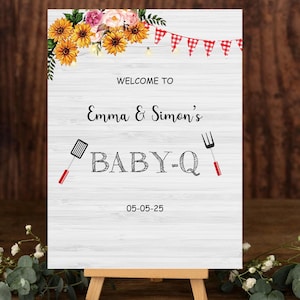 Gedrucktes BabyQ Willkommensschild, Baby-Q-Dusche-Dekor, Grill-Babyparty-Schaumbrett, Grill-Babyparty-Plakat, Garteneingangsschild