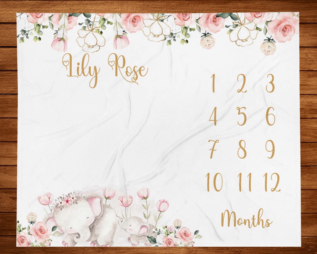 Personalized Elephant Milestone Blanket Baby Month Blanket Baby Girl