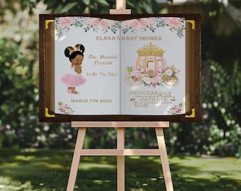 Printed Princess Welcome Sign Baby Shower Carriage Sign Little Princess on the way Foamboard Tiara Crown Poster Book Entrance Sign