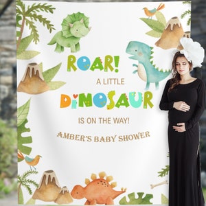 Dinosaur Baby Shower Backdrop Customized, Animal theme Baby Shower, Boy Baby Shower, Roar Dino Decoration, Little Dinosaur Banner