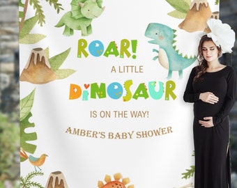Dinosaur Baby Shower Backdrop Customized, Animal theme Baby Shower, Boy Baby Shower, Roar Dino Decoration, Little Dinosaur Banner