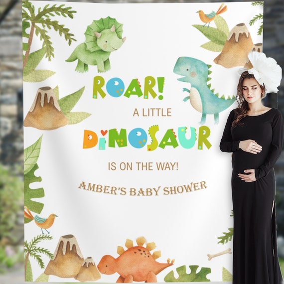 Dinosaur Baby Shower Backdrop Customized, Animal theme Baby Shower, Boy Baby Shower, Roar Dino Decoration, Little Dinosaur Banner