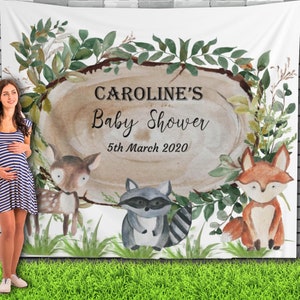 Woodland Animals Baby Shower Backdrop, Jungle Animals Baby Shower Banner, Woodland Theme, Baby Shower Photobooth, Gender Neutral