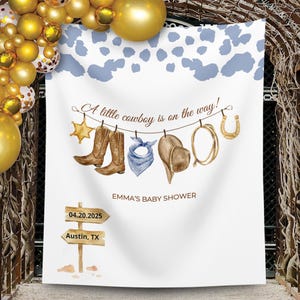 A Little Cowboy Is On The Way Baby Shower Backdrop Wild West Baby Shower Decor Cowboy Clothesline Western Rodeo Country Baby Welcome Sign
