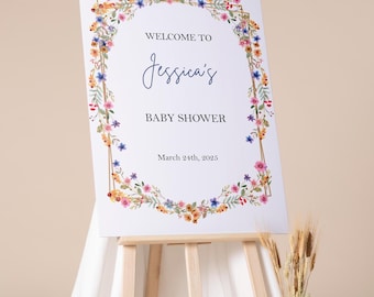 Printed Wildflower Sign Baby Shower Welcome Decor Spring Florals Entrance Foamboard Custom Sign Baby Sprinkle Poster Paper Gender Neutral