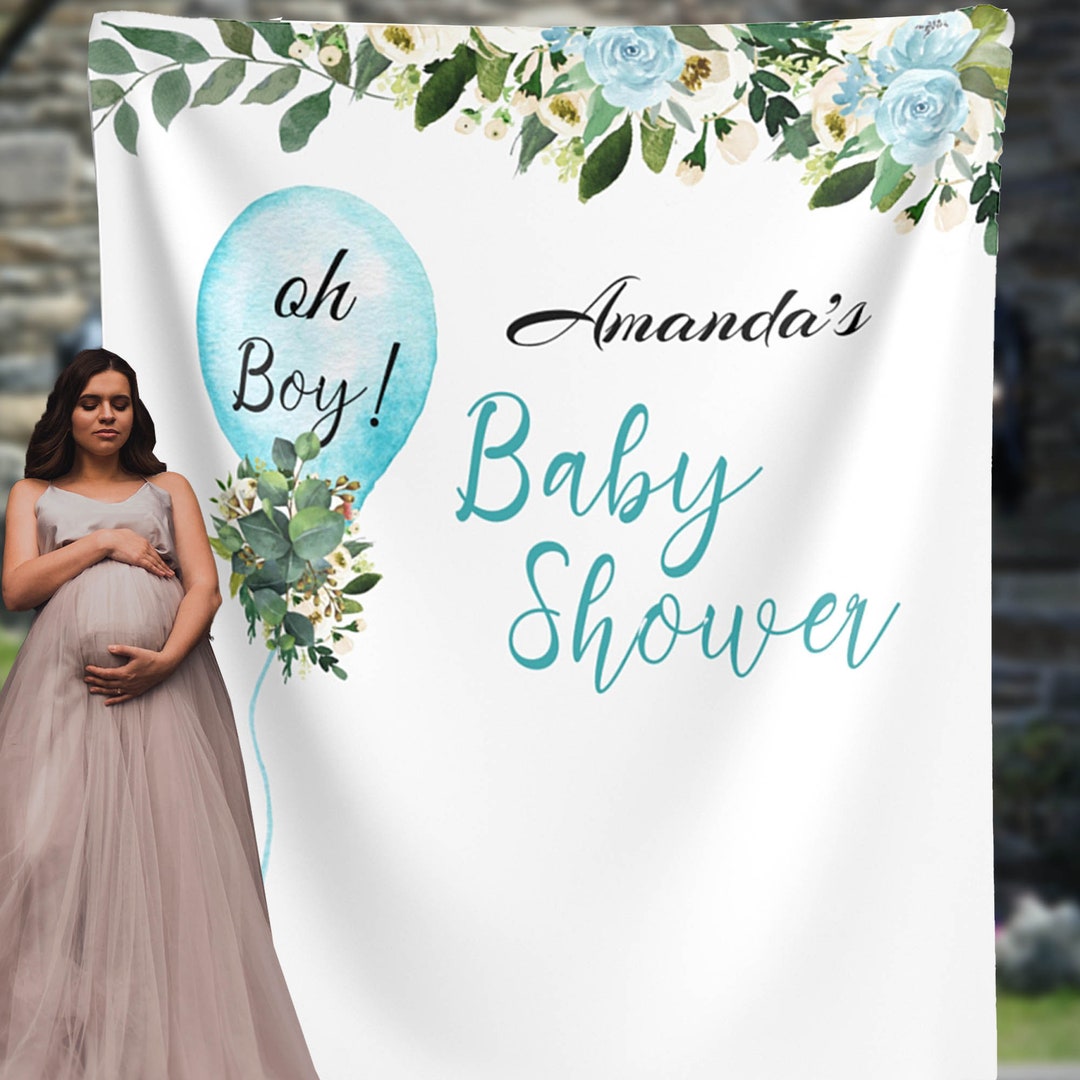 Oh Boy Baby Shower Backdrop, Blue Floral Greenery Backdrop, Its a Boy ...