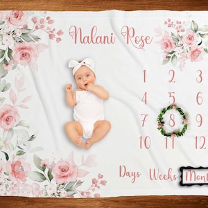 Large Milestone Blanket Personalized Baby Girl Monthly Blanket 0-12 Months New Baby Gift Monthly Growth Blanket Baby Shower Gift PF01