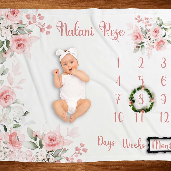 Personalized Baby Milestone Blanket Large Baby Girl Monthly Blanket 0-12 Months New Baby Gift Monthly Growth Blanket Baby Shower Gift PF01