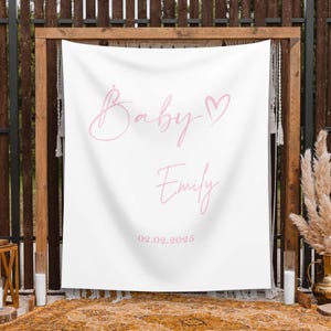 Custom Baby Shower Backdrop Blush Baby Girl Decor Baby Name Heart Banner Minimalist Baby Sprinkle Modern Shower Decoration