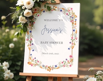 Printed Wildflower Sign Baby Shower Welcome Decor Spring Florals Entrance Foamboard Custom Sign Baby Sprinkle Poster Paper Gender Neutral