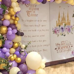 Purple Princess Baby Shower Backdrop Lavender Fairytale Decor Royal Shower Little Princess Once Upon A Time Castle Baby Shower Banner image 7