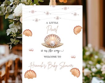 Printed Little Pearl Baby Shower Sign Sea Shells Baby Sprinkle Foamboard Girl Baby Shower Decor Ocean Baby Shower Entrance Poster Paper