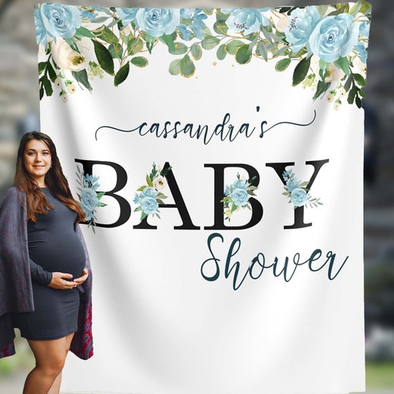 Baby Shower Backdrop Custom Blue Floral Baby Boy Shower