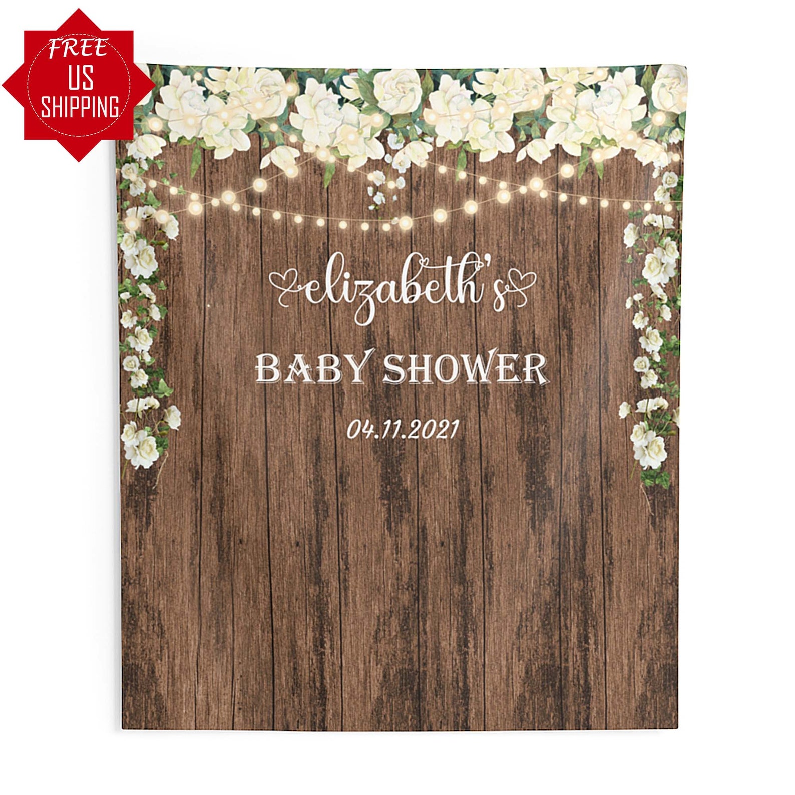 Baby shower Backdrop Rustic Floral Wood Backdrop Farmhouse Etsy